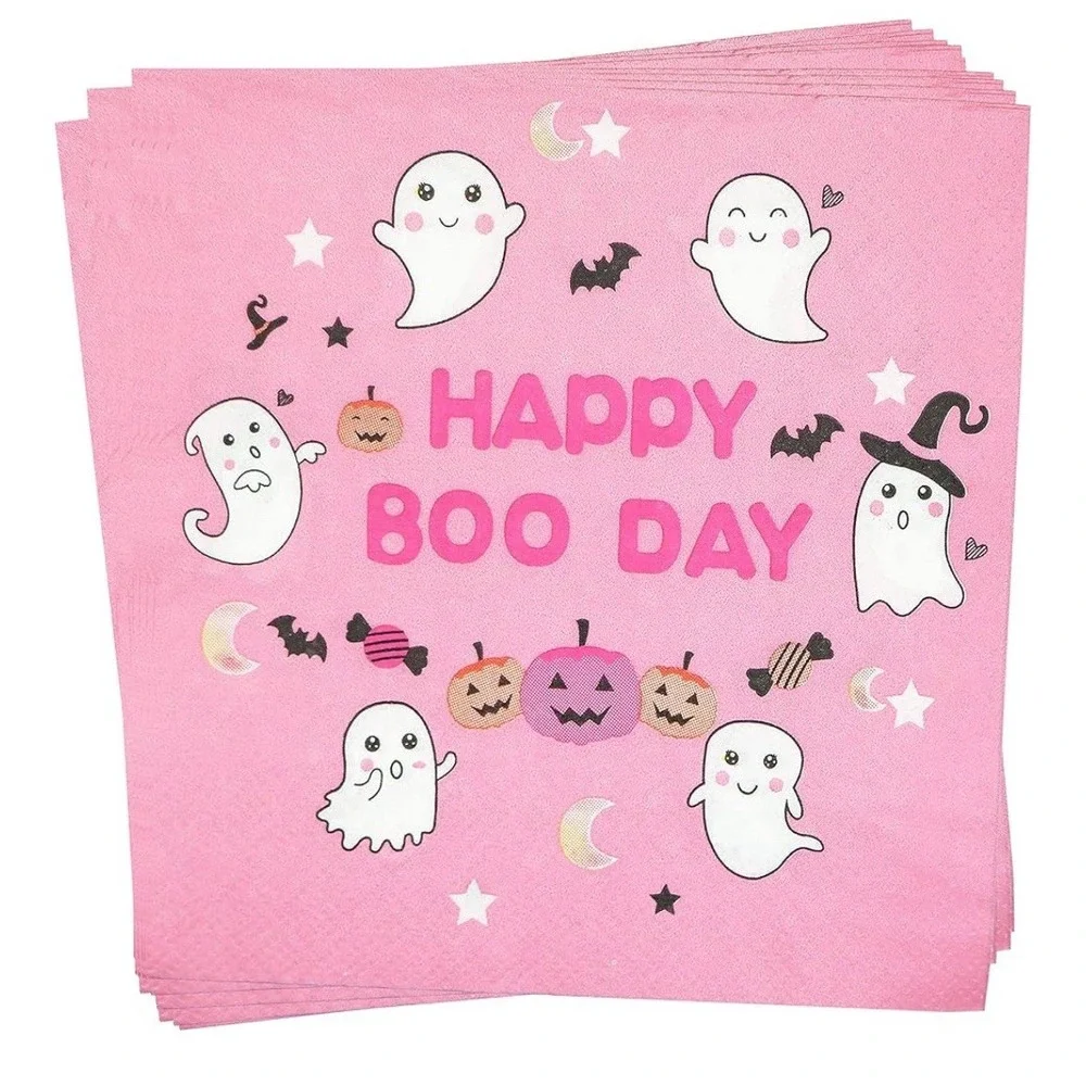 Happy BOO Day Napkins Girl Halloween Decor Pastel Party Decorations 5x5